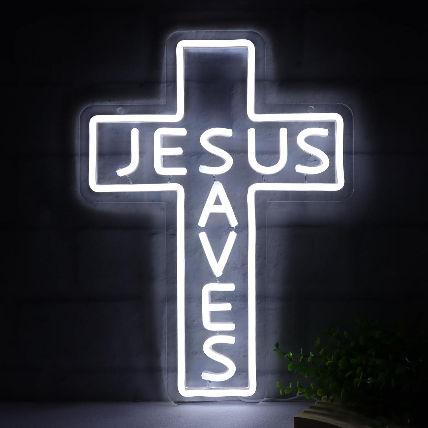 Room Lighting Bedroom Decor - Jesus Saves Cross Neon Signs USB