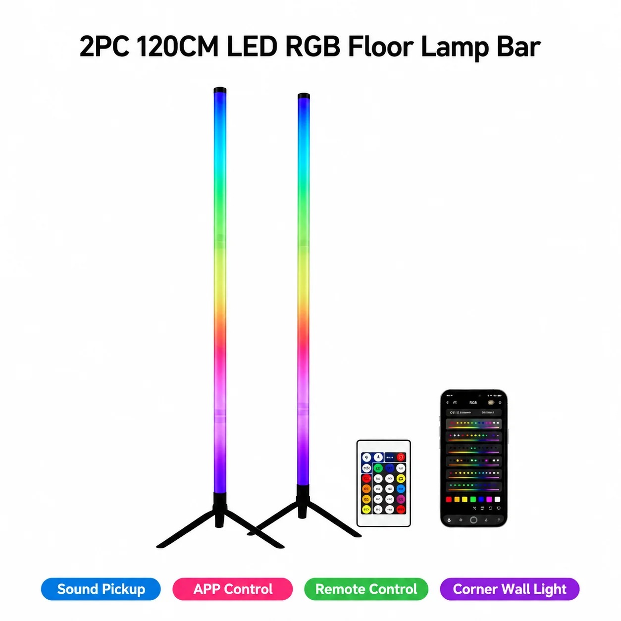 2 Pack RGB LED Corner Floor La - Room Lighting Bedroom Decor review and price
