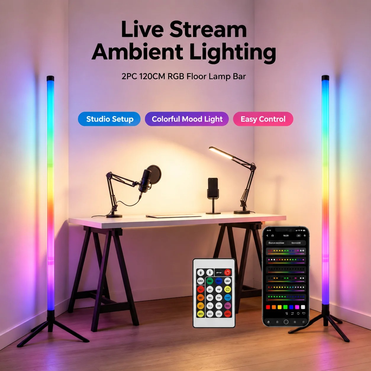 2 Pack RGB LED Corner Floor La - Room Lighting Bedroom Decor review and price