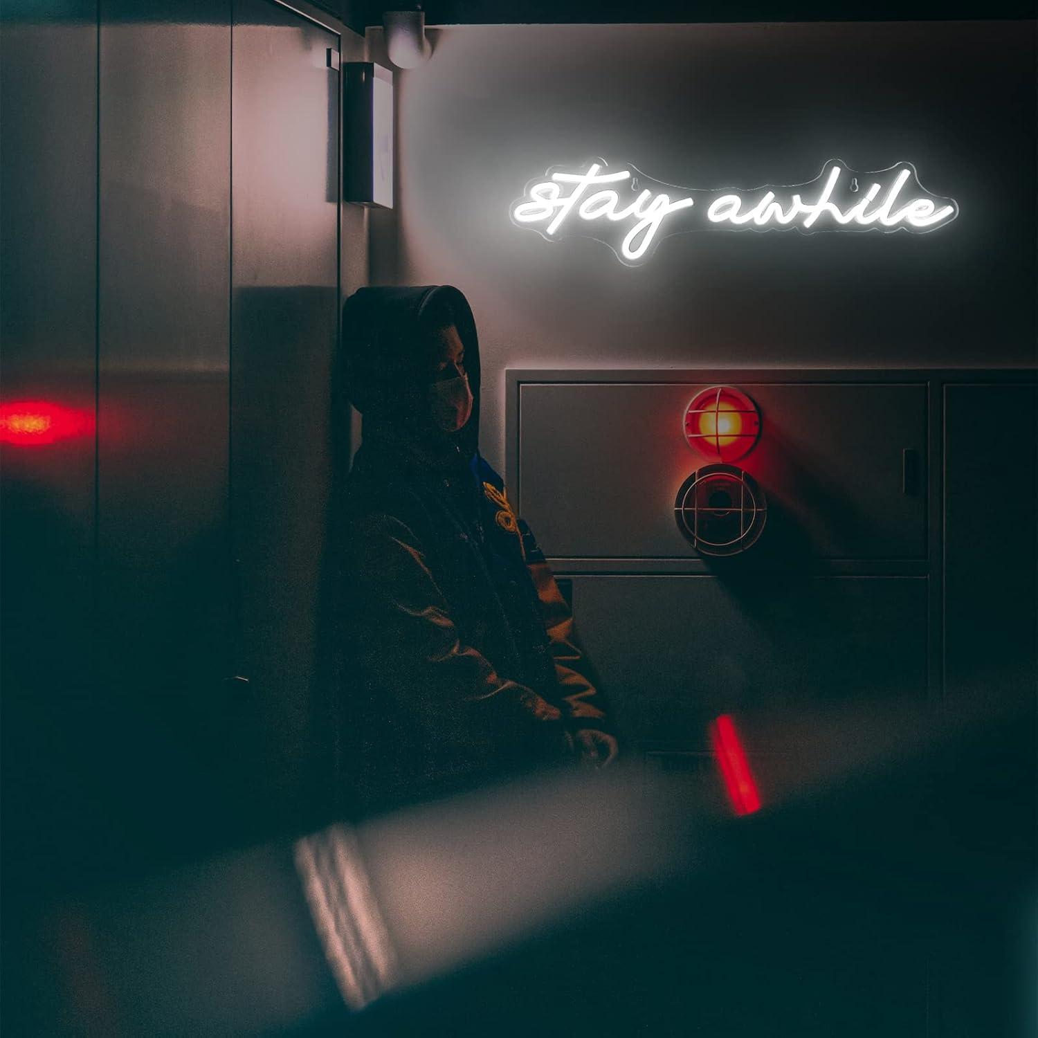 Stay Awhile Neon Signs USB Dim - Room Lighting Bedroom Decor review and price