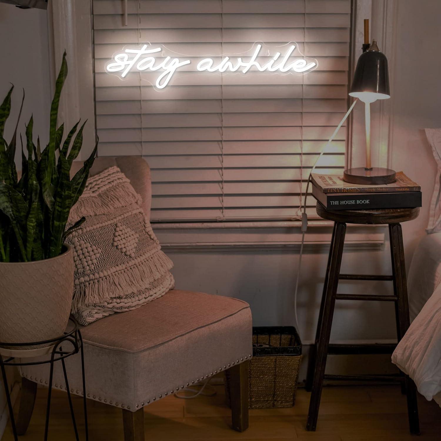 Stay Awhile Neon Signs USB Dim - Room Lighting Bedroom Decor review and price